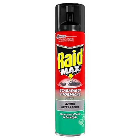 Raid Max Scarafaggi & Formiche 3 in 1 Insetticida, Eucalipto, 1 Confezione da 400 ml