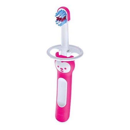 MAM Baby's Brush Spazzolino denti per neonati con anello di sicurezza, 6+ mesi, rosa