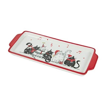 Villa d'Este Home Tivoli Xmas Cat Piatto Torrone, Bianco, Misure: l. 30,1 x p. 12,1 x h. 2,5 cm