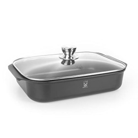 Teglia forno Lasagnera Rostiera 34cm in pietra con speciale fondo in acciaio anche per piano induzione. coperchio incluso, 100% 