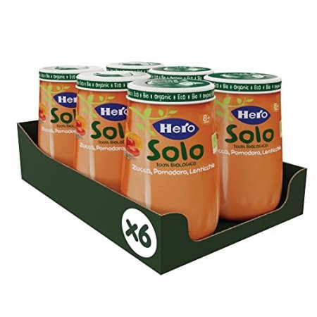 Hero Solo Omogeneizzati Zucca Pomodoro Lenticchie Bio, Cartone da 6 Vasetti x 190 Gr