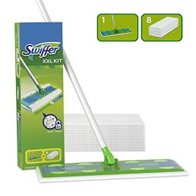 Swiffer Starter Kit XXL Scopa con 1 Manico + 8 Panni di Ricambio, per Catturare E Intrappolare La Polvere