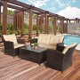 Outsunny Set Mobili da Giardino 4 Pezzi in Rattan PE e Tavolino, Divano e Poltrone Imbottiti Marrone e Beige 124x68x76cm