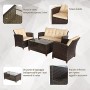Outsunny Set Mobili da Giardino 4 Pezzi in Rattan PE e Tavolino, Divano e Poltrone Imbottiti Marrone e Beige 124x68x76cm