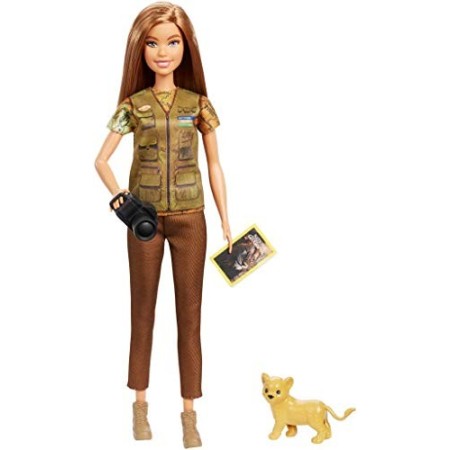 Barbie- Carriere Fotoreporter Bambola Bruna con Cucciolo di Leone, Ispirata a National Geographic, Giocattolo per Bambini 3 + An