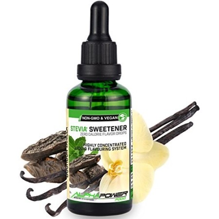 ALPHAPOWER FOOD: Stevia liquida, (1 x50ml Gusto vaniglia bourbon) Gusto liquido, Gocce aromatizzanti e dolcificante senza zucche