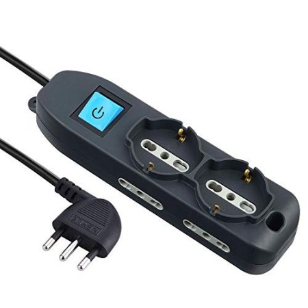 Electraline 62000 Multipresa 6 Posti 2 Schuko e 4 Bivalenti 10/16A, Cavo HO5 VV-F, Spina 16A, Nero, 1.5 M, Sicurezza Bambini