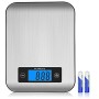 Bilancia da Cucina Digitale, Bilancia da Cucina Elettronica in Acciaio Inox da 5kg con Gancio, Display LCD Blu, Funzione Tara, S