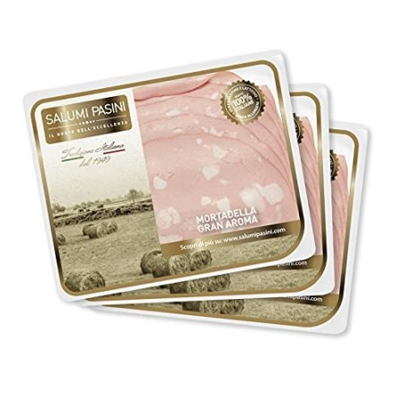 Mortadella Gran Aroma, La Selezione, 3 vaschette preaffettato, Salumi Pasini, 100 gr cad.