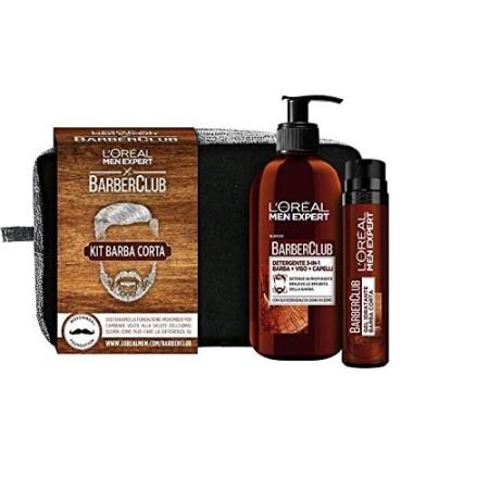 L'ORÉAL Paris Men Expert Barber Club Pochette con Detergente 3 In 1 Barba, Viso, Capelli e Gel Idratante, Ottimo per Barba Cort