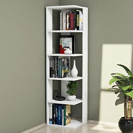 Homemania Libreria Corner, Legno, Bianco, 41,8x41,8x160,8 cm
