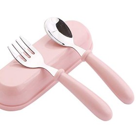 SOOJET Posate per Bambini, Forchetta e Cucchiaio in Acciaio Inox Posate Bimbi Toddler Utensili per l'addestramento del Bambino A