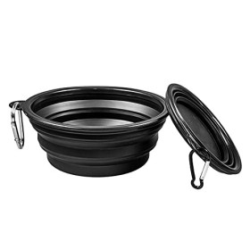 PhoneNatic Ciotola pieghevole in silicone per cani e gatti con moschettone, colore nero, 1000 ml