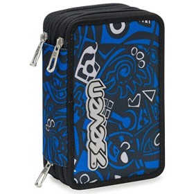 Astuccio 3 Zip Seven Noongar, Blu, Con materiale scolastico: 18 pennarelli Giotto Turbo Color, 18 matite Giotto Laccato…