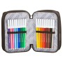 Astuccio 3 Zip Seven Noongar, Blu, Con materiale scolastico: 18 pennarelli Giotto Turbo Color, 18 matite Giotto Laccato…