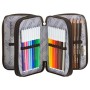 Astuccio 3 Zip Seven Noongar, Blu, Con materiale scolastico: 18 pennarelli Giotto Turbo Color, 18 matite Giotto Laccato…
