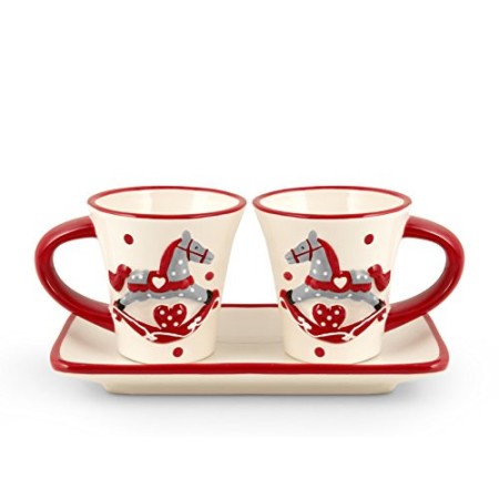 H&H Cavallino Tazze caffè, Ceramica, Bianco e Rosso, 2 unità