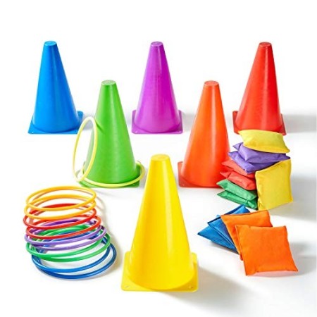 Paochocky 30 Pezzi 3 in 1 Anello Toss Giocattoli Set, Nylon Bean Bags Anelli di Lancio Coni Multicolori Giochi da Esterno Ideale