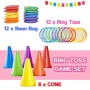 Paochocky 30 Pezzi 3 in 1 Anello Toss Giocattoli Set, Nylon Bean Bags Anelli di Lancio Coni Multicolori Giochi da Esterno Ideale