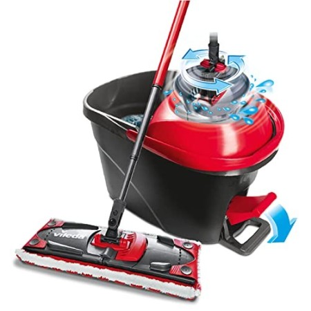 Vileda Revolution 163870 Turbo Sistema Lavapavimenti con Centrifuga, Pedale e 1 Panno in Microfibra, Nero/Rosso