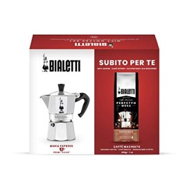 Bialetti Express, Caffettiera 3 Tazze + caffè Macinato Perfetto Moka 200 gr Gusto Nocciola, Confezione Regalo, Alluminio