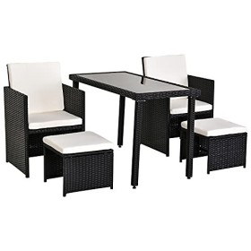 Outsunny Set Mobili da Giardino Rattan 5 Pezzi Tavolo 2 Sedie 2 Poggiapiedi con Cuscini Combinabili a Rettangolo