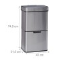 Relaxdays 10021222 Pattumiera Differenziatan con Sensore 60 L, 3 Scomparti, 2 Secchi Estraibili, Acciaio Inox HLP: 74,5 x 42 x 3