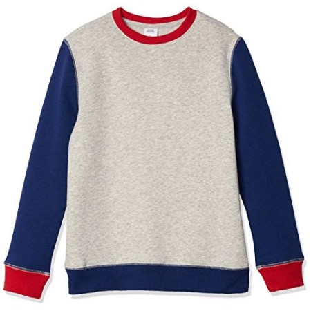 Amazon Essentials - Felpa girocollo, da ragazzo, Light Grey Heather Colorblock, US L (EU 134-140 CM)