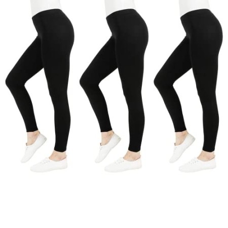 FM London Casual Leggings, Donna, Nero, Taglia del produttore: M, pacco da 3