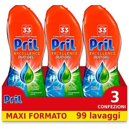 Pril Gold Gel Lavastoviglie Sciogligrasso Detersivo, 3 Confezioni da 33 Lavaggi