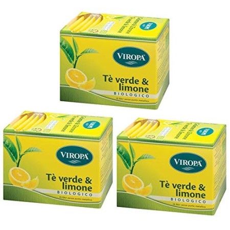 3x Viropa - Tè Verde e Limone BIO - 15 filtri | Confezione da 3 x 15 filtri | Tisane, the ed infusi in filtro [in OMAGGIO Tisan