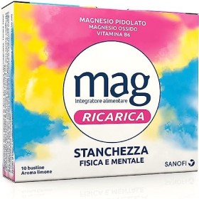 Mag Ricarica 24 Ore Integratore Alimentare Contro la Stanchezza a Base di Sali di Magnesio Pidolato e Magnesio Ossido, con Vitam