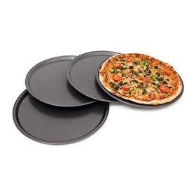 Relaxdays 10019245 Set 4 teglie per Pizza Rotonde, Lega di Acciaio, Nero, 33x33x1.8 cm