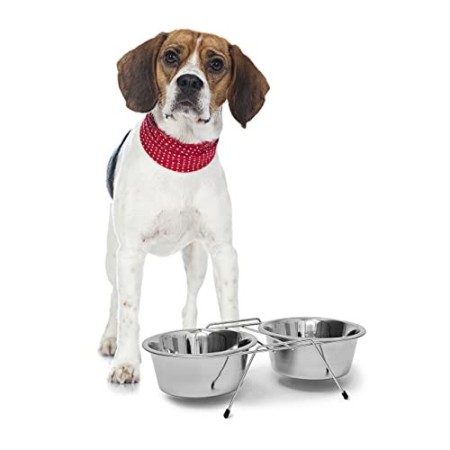 Relaxdays 10019115_395 Ciotole Rialzate per Cani in Acciaio Inox con Supporto, Scodella Doppia per Gatti in Set, 0,85 l Ciascuna