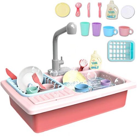 deAO Lavello da Cucina Elettronico Lavandino Giocattolo per Lavare i Piatti Accessorii da Cucina per Bambini Set Giochi di Imita