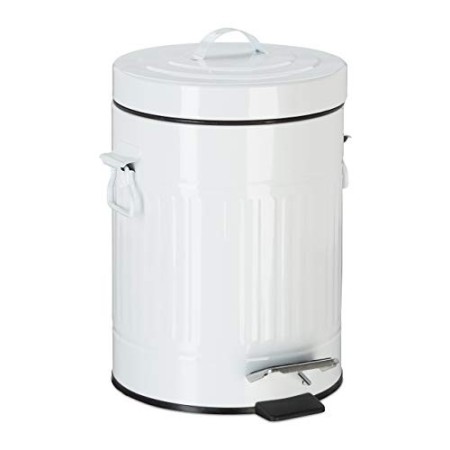 Relaxdays Pattumiera Vintage con Pedale, Cestino per la Spazzatura per Bagno e Cucina, Bianco, 5 Litri