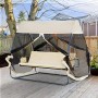Outsunny Dondolo Letto da Giardino con Zanzariera caffè Chiaro, Dondolo Ribaltabile 3 Posti per Esterno e Balcone 240x140x197cm