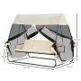 Outsunny Dondolo Letto da Giardino con Zanzariera caffè Chiaro, Dondolo Ribaltabile 3 Posti per Esterno e Balcone 240x140x197cm