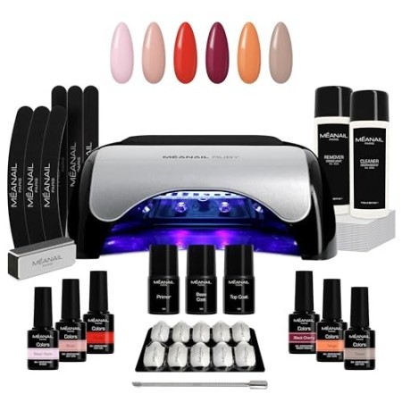 Kit Semipermanente Unghie Professionale • Set Manicure Completo 6 Smalti Primer Base Top Coat Lampada UV Led 48W Lime Remover 
