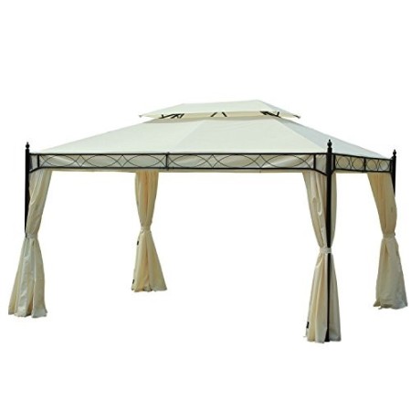 Outsunny Gazebo da Giardino 3x4m in Metallo con Doppio Tetto 4 Tende Laterali Crema