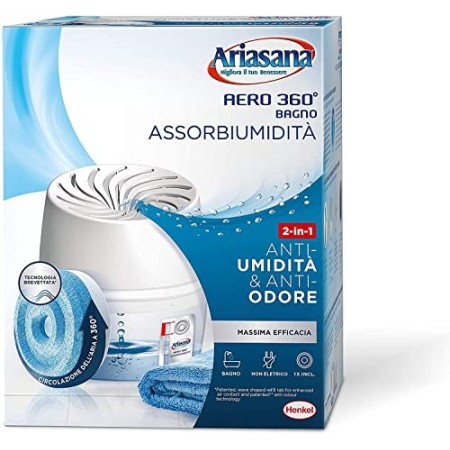 Ariasana Aero 360 Bagno Assorbiumidità Kit  1 dispositivo e 1 ricarica Tab da 450 grammi