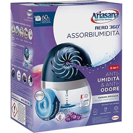 Ariasana Aero 360° kit assorbiumidità, deumidificatore ricaricabile non elettrico, assorbi umidità contro condensa e muffa, 1