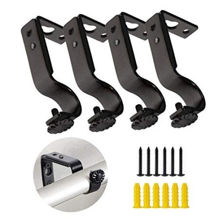 JEEZAO 4 Pezzi Supporto Asta per Tenda,Staffa Regolabile da Parete per Aste per Tende Diametro Entro 22mm con Vite (Nero)
