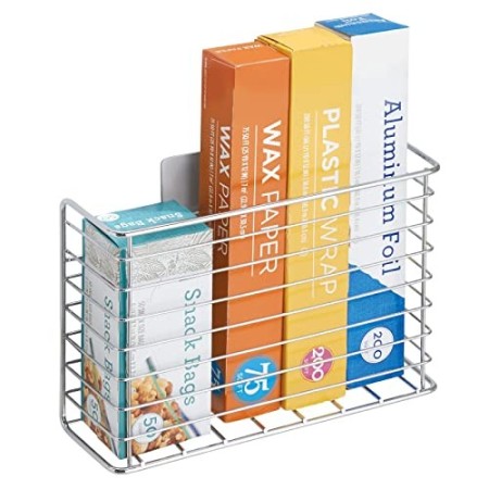 mDesign Organizer cucina autoadesivo AFFIXX – Portaoggetti da parete – Mensola cucina per carta stagnola, pellicola o sacche