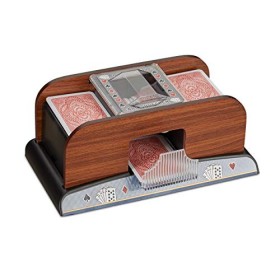 Relaxdays Mescolatore Automatico Gioco, elettronico, a Batteria Macchina mischia Carte in Legno per Poker Burraco, Colore Nero/M