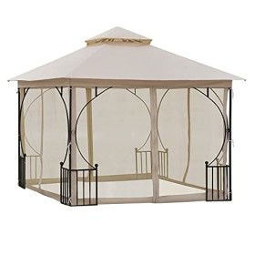 Outsunny Elegante Gazebo da Giardino con Tettuccio Traspirante Metallo e Poliestere 3x3M Beige