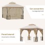 Outsunny Elegante Gazebo da Giardino con Tettuccio Traspirante Metallo e Poliestere 3x3M Beige