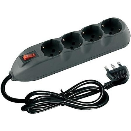 BTicino 3680GB Multipresa Poker 4 Prese Universali e Interruttore Luminoso, 3500 W, 250 V, Nero