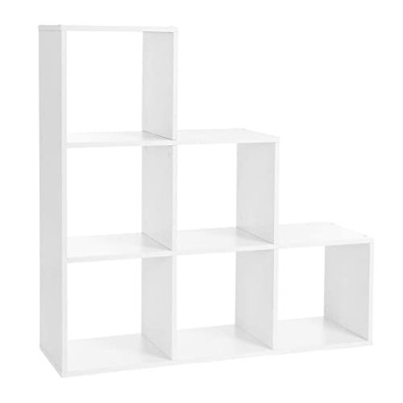 VASAGLE LBC63WT - Libreria, Scale, 6 Scomparti a cubo, mensola per Esposizione in Legno, scaffale Indipendente, 97,5 x 97,5 x 29