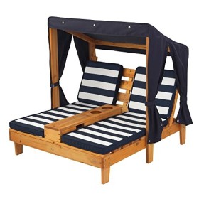 Kidkraft 524 - Doppia Sedia A Sdraio da Giardino, per Bambini, Legno, con Porta Tazze, Blu Scuro/Bianco, 92.96 x 86.36 x 88.9 cm